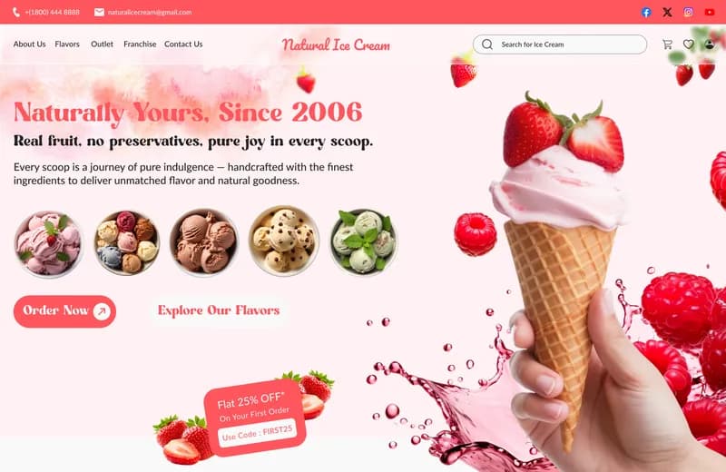 Natural Ice Cream — Website Redesign