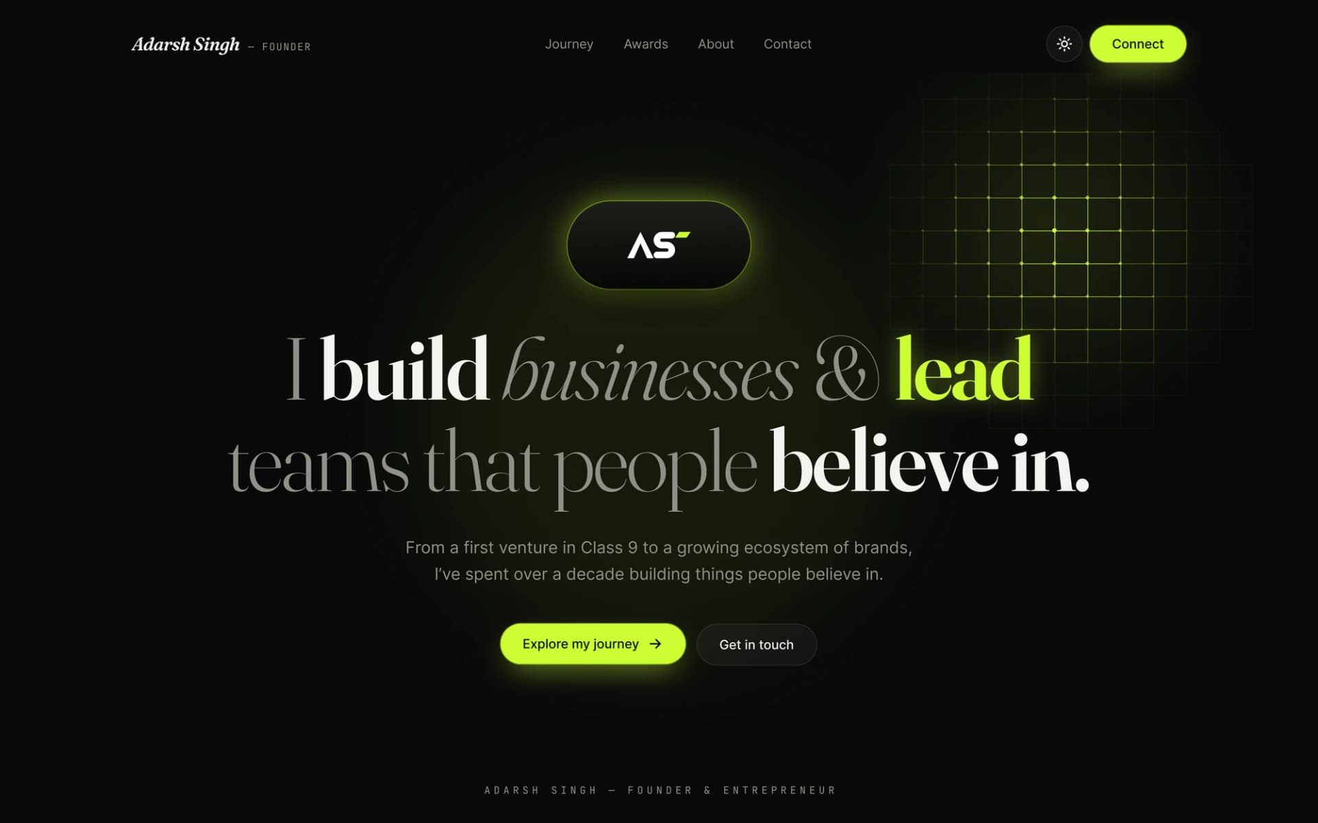 Entrepreneur Portfolio Website — Multi-Venture Founder — Personal Brand Site. Web UI/UX design by Shubham Saurabh.