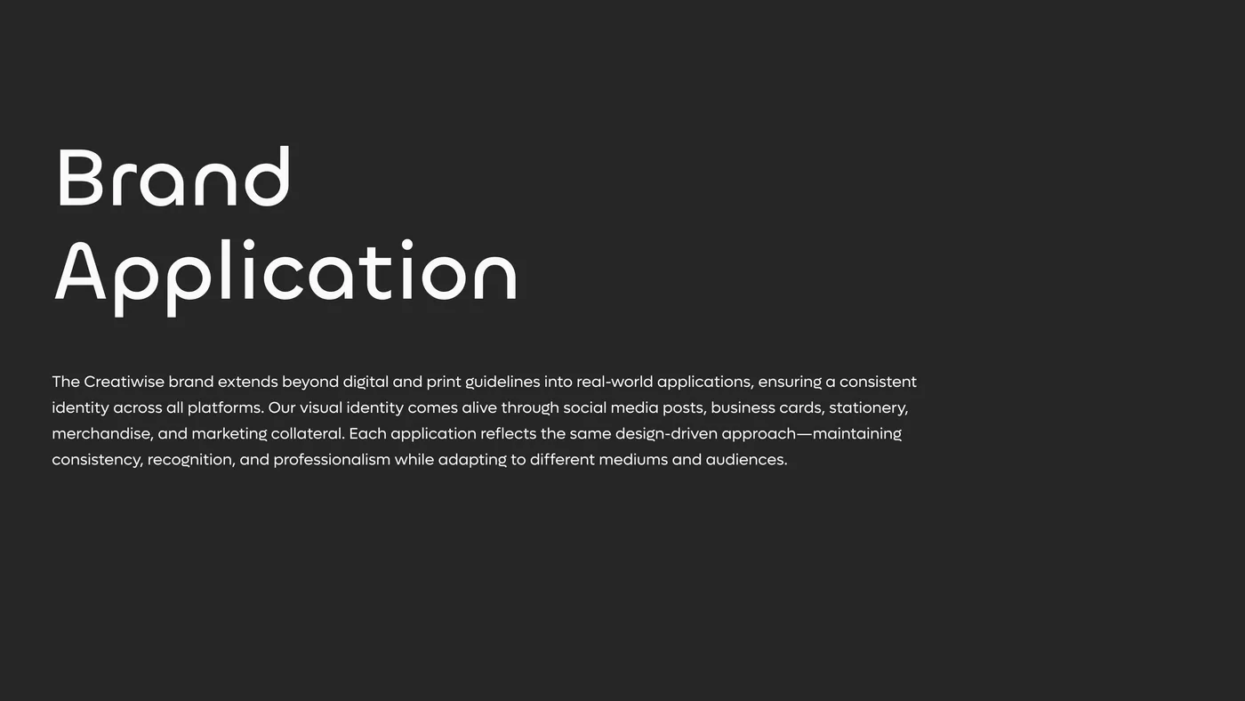 Creatiwise Brand Guideline Complete Brand Identity System — Branding UI/UX design, screen 15 of 19