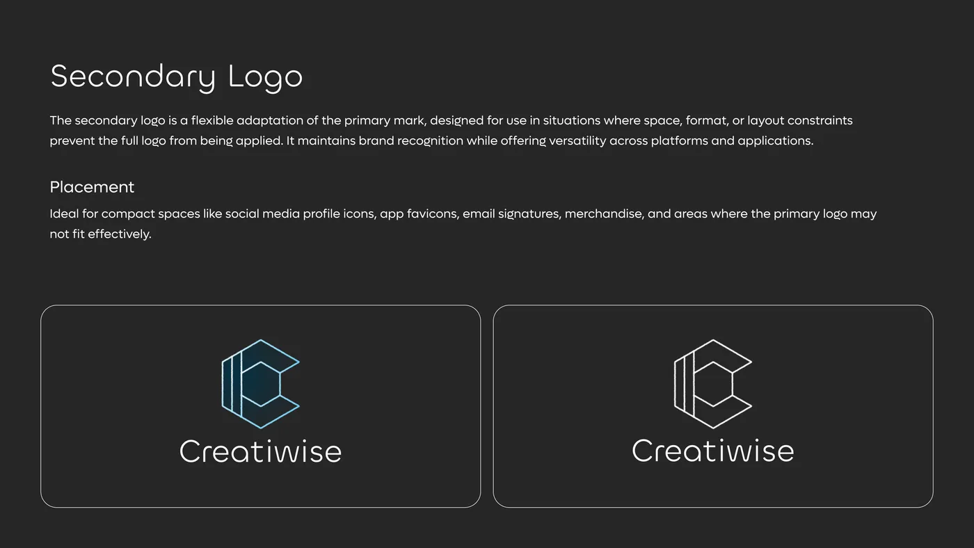 Creatiwise Brand Guideline Complete Brand Identity System — Branding UI/UX design, screen 7 of 19