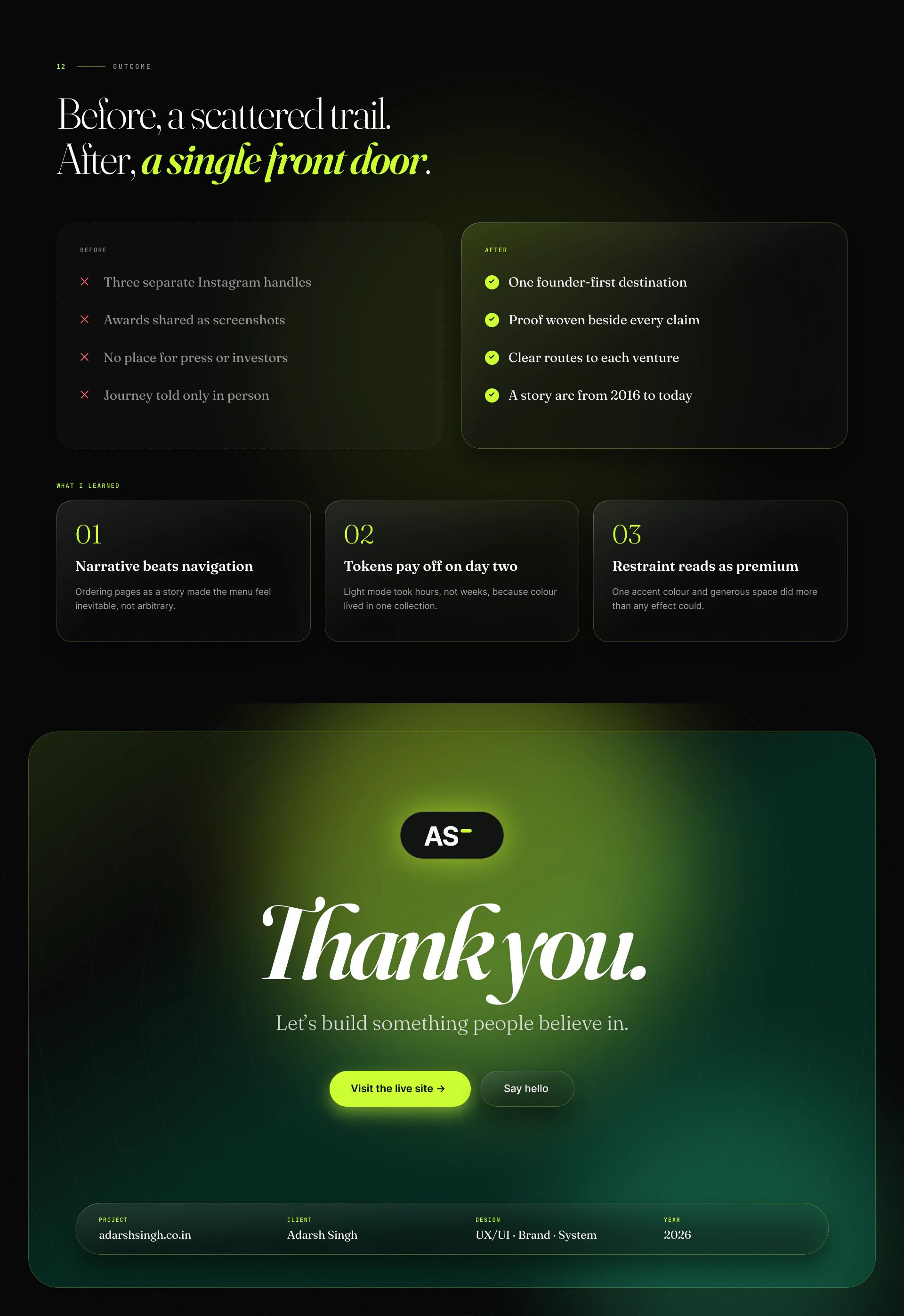 Entrepreneur Portfolio Website Multi-Venture Founder — Personal Brand Site — Web UI/UX design, screen 7 of 7